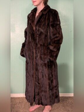 Long Dark Brown Fur Coat - Women's Full-Length Mink Coat